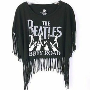 The Beatles Abbey Road Black Fringe Crop Top Large